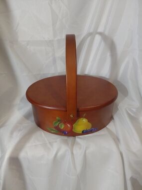 Source Unknown Brown Painted Wood Basket with Fruit Motif